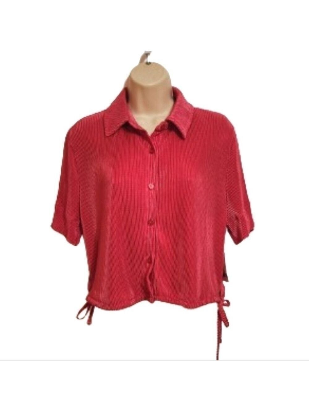 Bar III Hot Pink Textured Knit Cropped Button Front Shirt Small